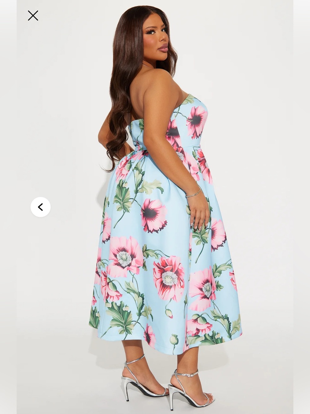 NWT Fashion Nova Light Blue Strapless Floral Midi Dress - Picture 2 of 11